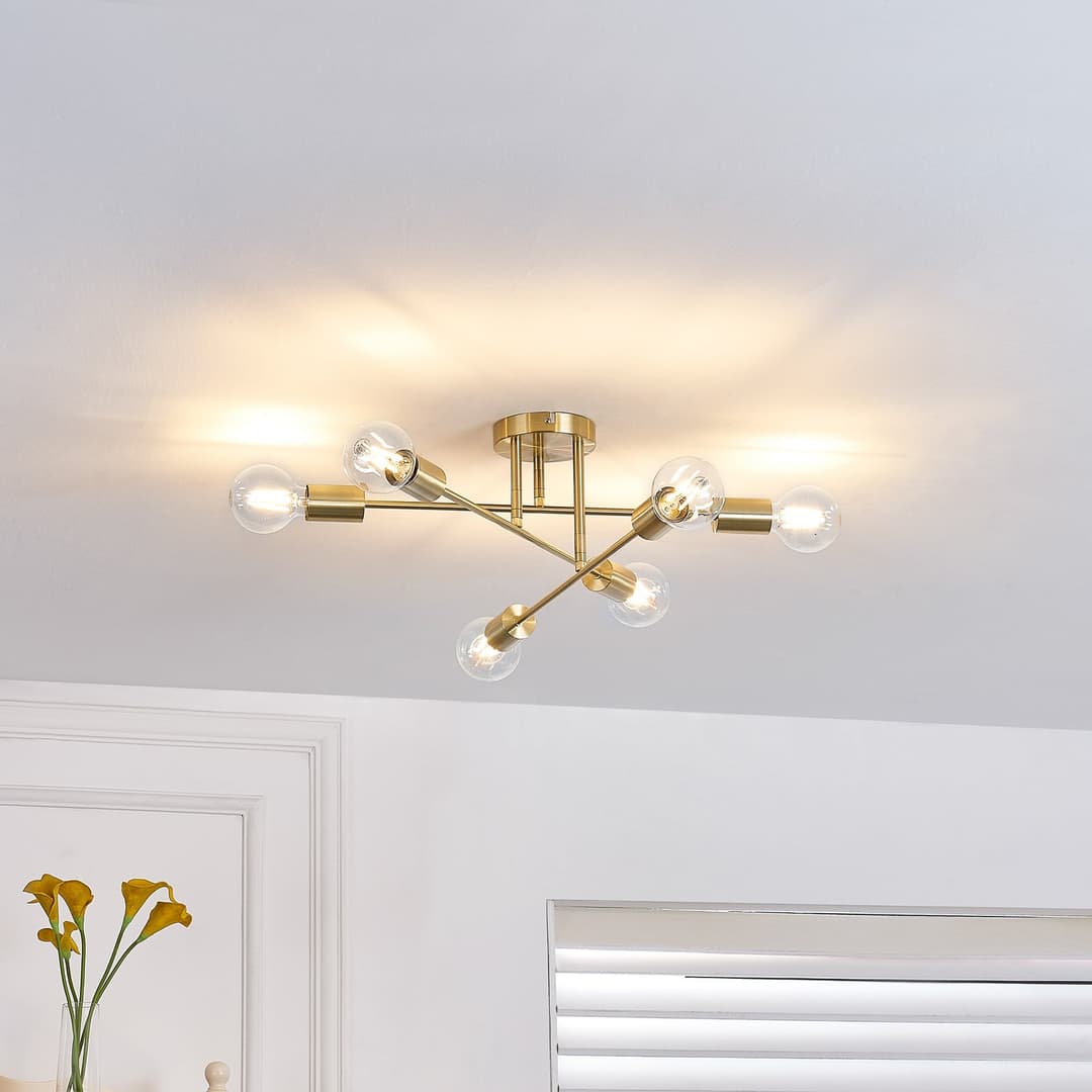 Lindby Deckenleuchte Aloria, 6-flammig, gold, Metall, E27 - Esszimmer - Modern - Mehrflammig