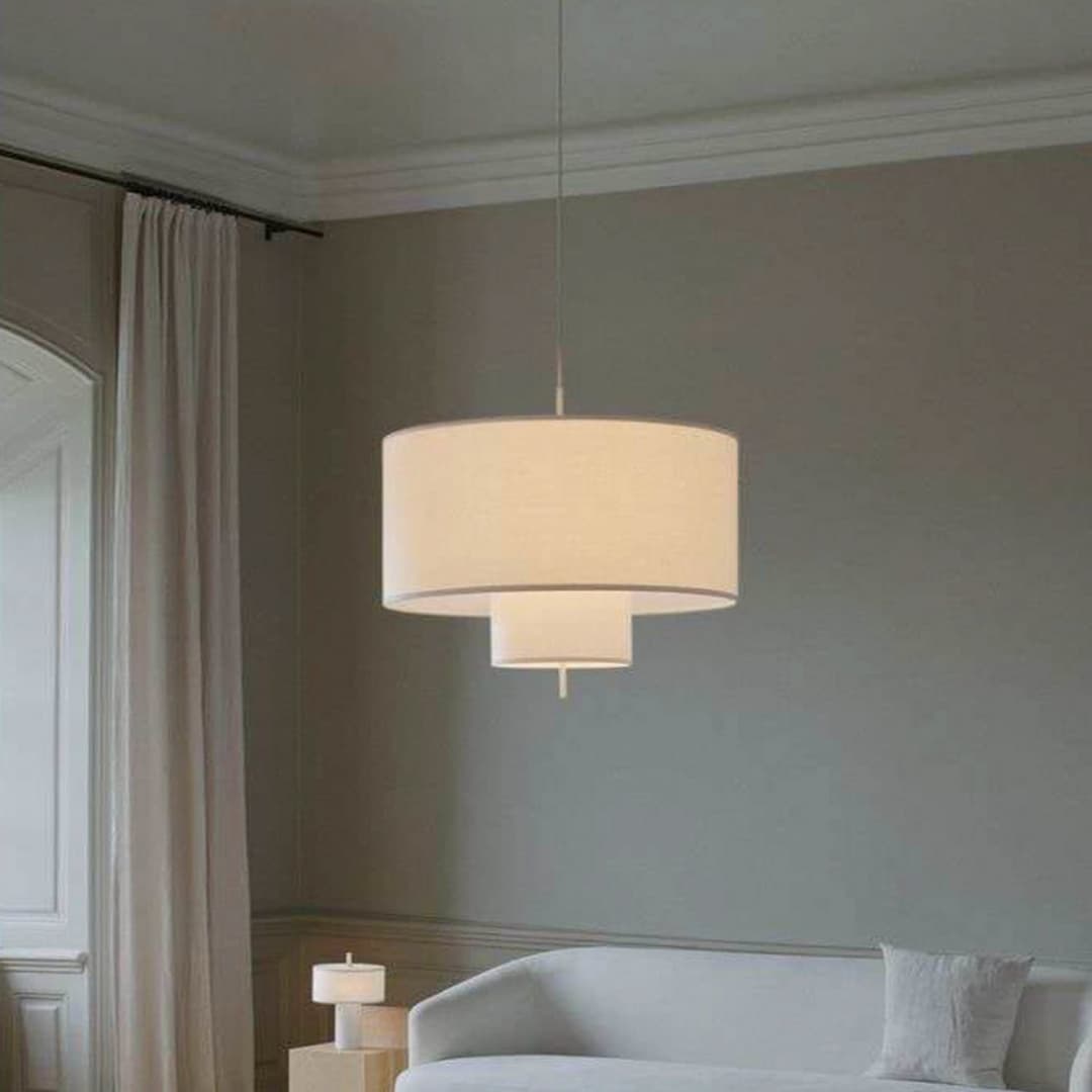 Margin Pendelleuchte, weiß, Ø90 cm, Textil - New Works - Esszimmer - Skandinavisch - Stoff / Textil - Mehrflammig