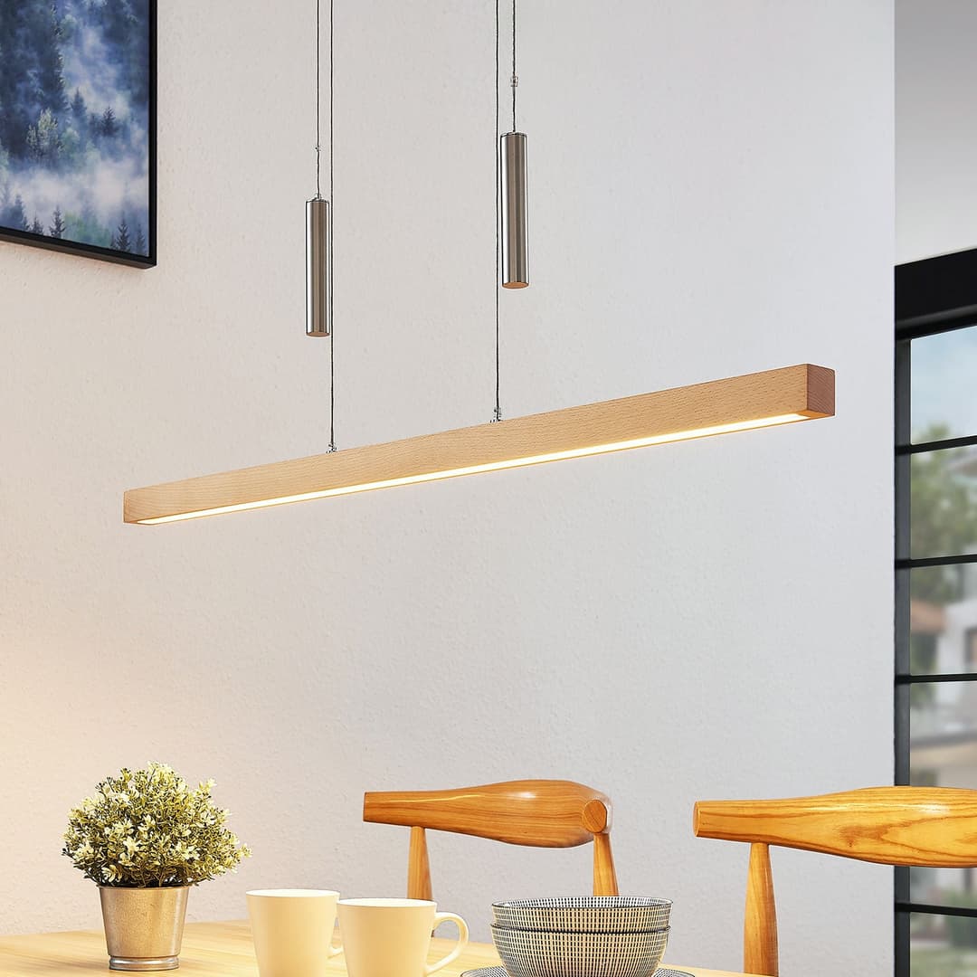Pia Pendelleuchte Beech - Lucande - Wohnzimmer - Modern - Holz - Einflammig