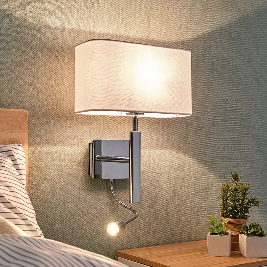 Jettka Wandleuchte White/Chrome - Lucande - Wohnzimmer - Modern - Stoff / Textil - Mehrflammig