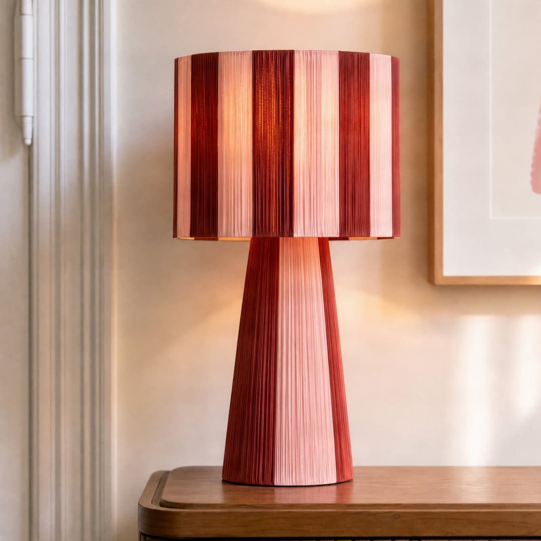 Suly Tischleuchte, rot/pink, Baumwolle, Höhe 40 cm - Lindby - Wohnzimmer - Junges Wohnen - Stoff / Textil - Rund
