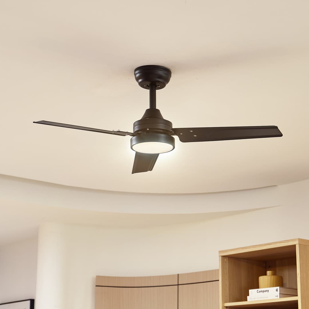 Aerallo LED-Deckenventilator, schwarz, CCT, leise - Lindby - Wohnzimmer - Modern - Metall