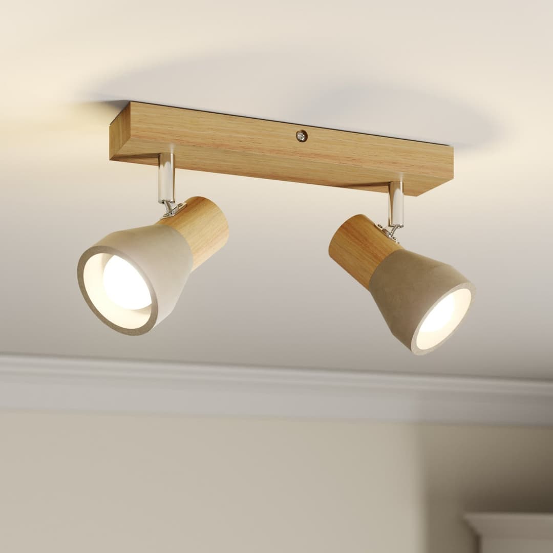 Filiz 2 Deckenleuchte Concrete/Wood - Lindby - Schlafzimmer - Skandinavisch - Holz - Mehrflammig