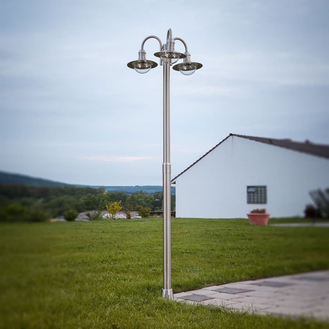Lindby Außenleuchte Damion, 200 cm, 3-flammig, E27, IP44 - Modern - Edelstahl - Mehrflammig