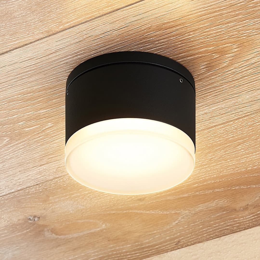 Mathea Round LED-Außen-Deckenleuchte, dunkelgrau - Lindby - Modern - Metall - Rund