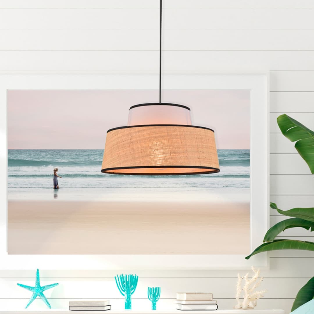 Mallorca Hängeleuchte weiß/naturfarben, Ø 38 cm - Corep SAS - Wohnzimmer - Stoff / Textil - Mit Schirm