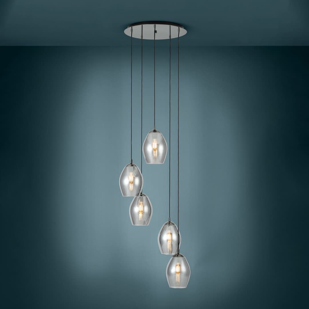Estanys Hängelampe, schwarz, 5-flg. rund - EGLO Stars Of Light - Esszimmer - Modern - Glas - Mehrflammig