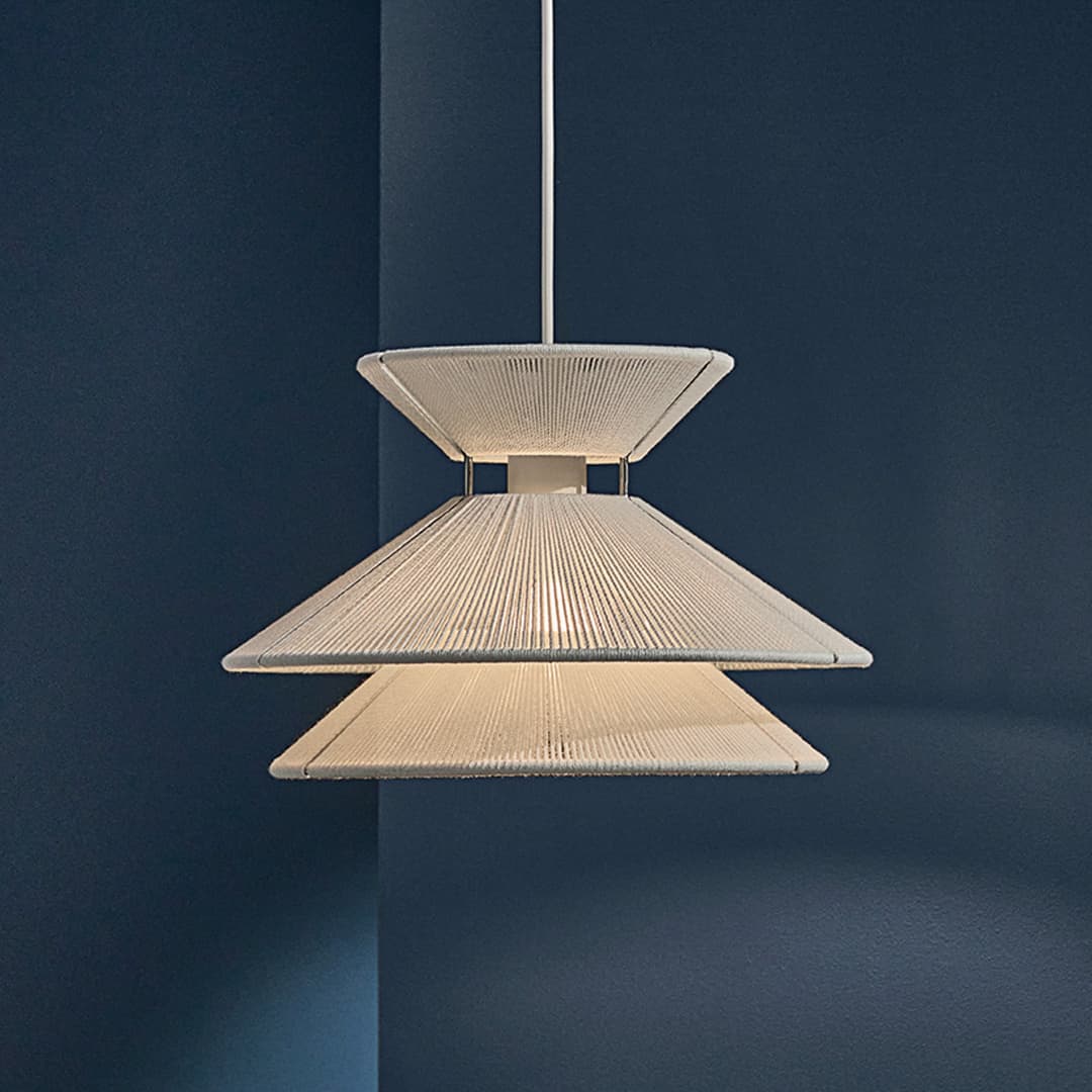 Kiku Pendelleuchte Ø35,5 Weiß - Frandsen - Wohnzimmer - Design - Stoff / Textil - Mit Schirm