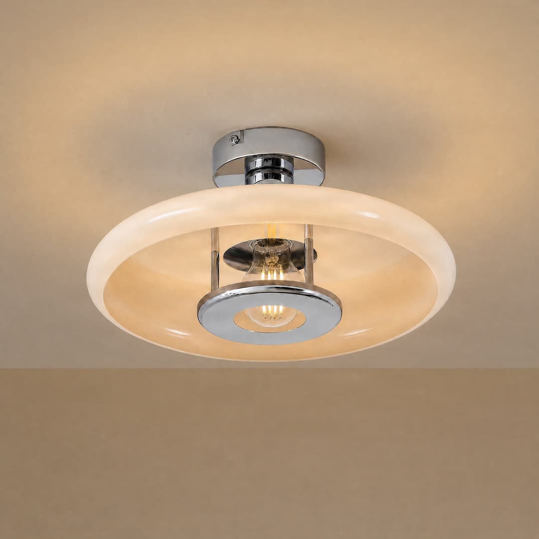 Branford Deckenlampe, Retro, Ø 35 cm, beige, Metall - Lindby - Wohnzimmer - Vintage - Einflammig
