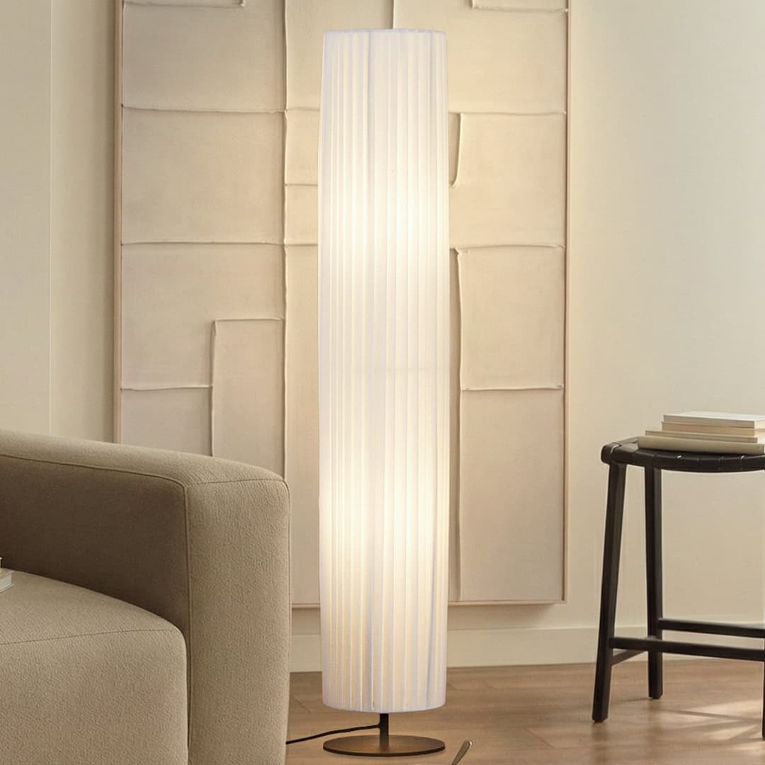 Virelle Stehlampe, weiß, Textil, Höhe 117 cm, E27 - Lindby - Wohnzimmer - Stoff / Textil - Einflammig