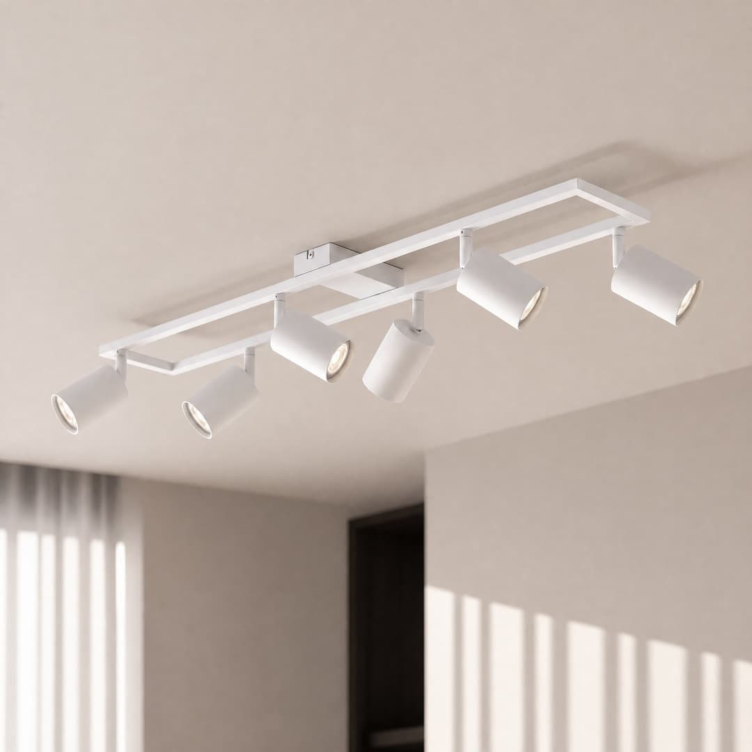 Bravius Deckenstrahler, weiß, 6-flammig, Eisen - Lindby - Wohnzimmer - Metall - Mehrflammig