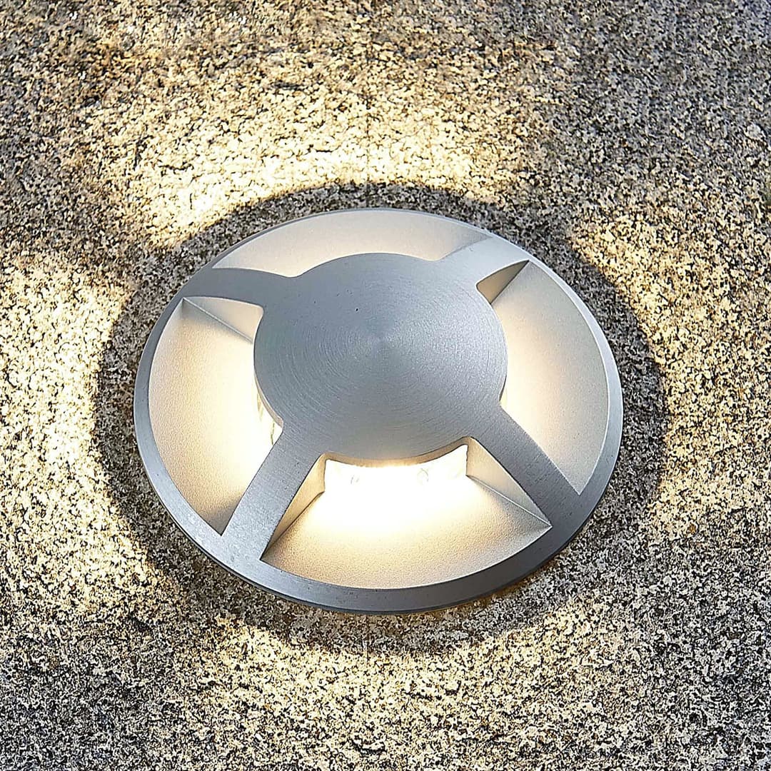 Bodeneinbauleuchte Milara, 4 Lichtaustritte, GU10 - Lucande - Terrasse - Modern - Aluminium - Rund