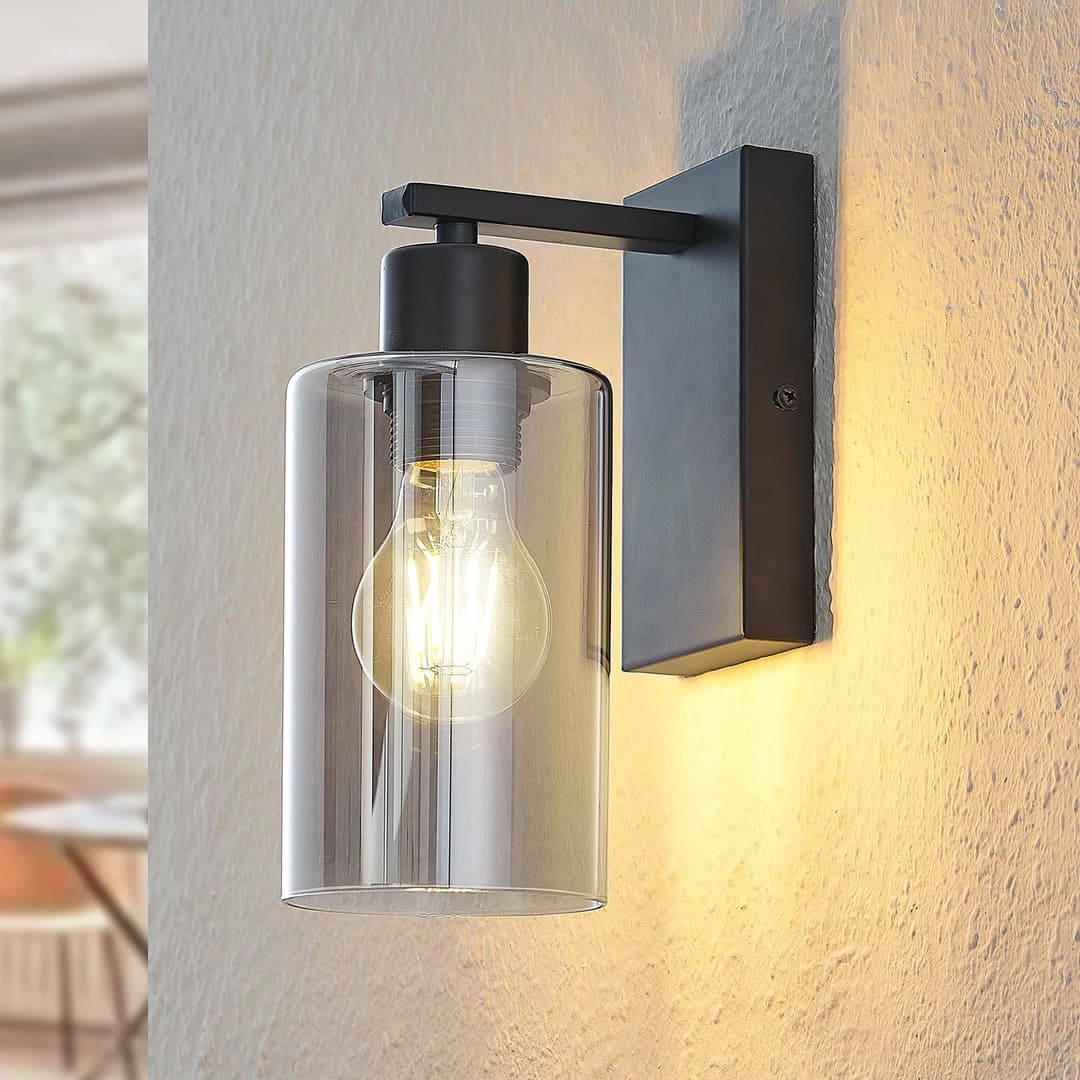 Emavi Wandleuchte Black/Smoke - Lindby - Wohnzimmer - Modern - Metall - Einflammig