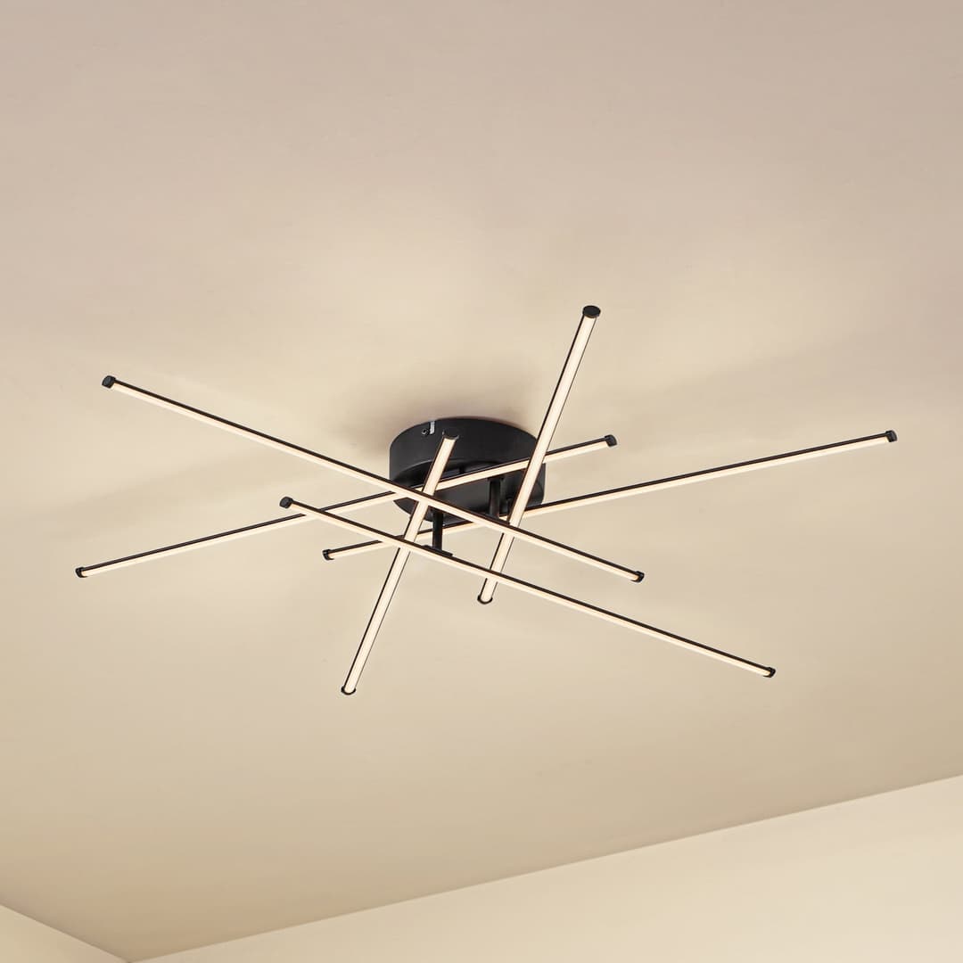 Elviano LED-Deckenlampe, Ø 80 cm, schwarz, 3.000 K - Lindby - Wohnzimmer - Modern - Aluminium