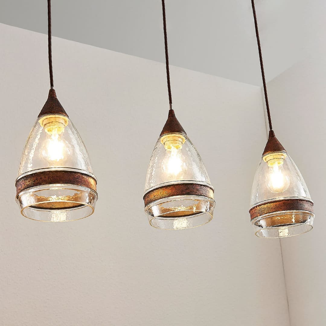 Millina 3 Pendelleuchte Rust/Clear - Lindby - Küche - Antik - Glas - Mehrflammig
