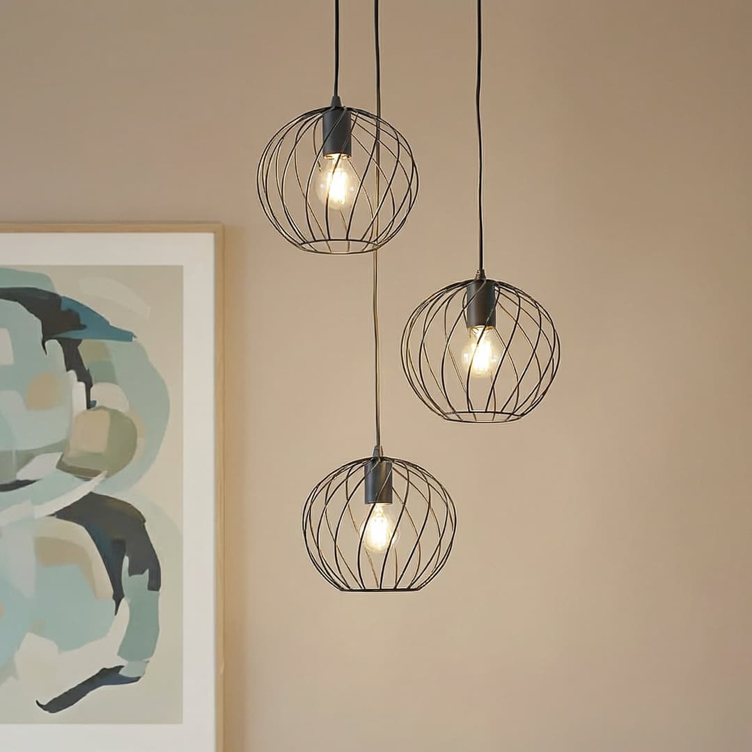 Danika Round Pendelleuchte Ø50 Schwarz - Lindby - Wohnzimmer - Modern - Metall - Mehrflammig