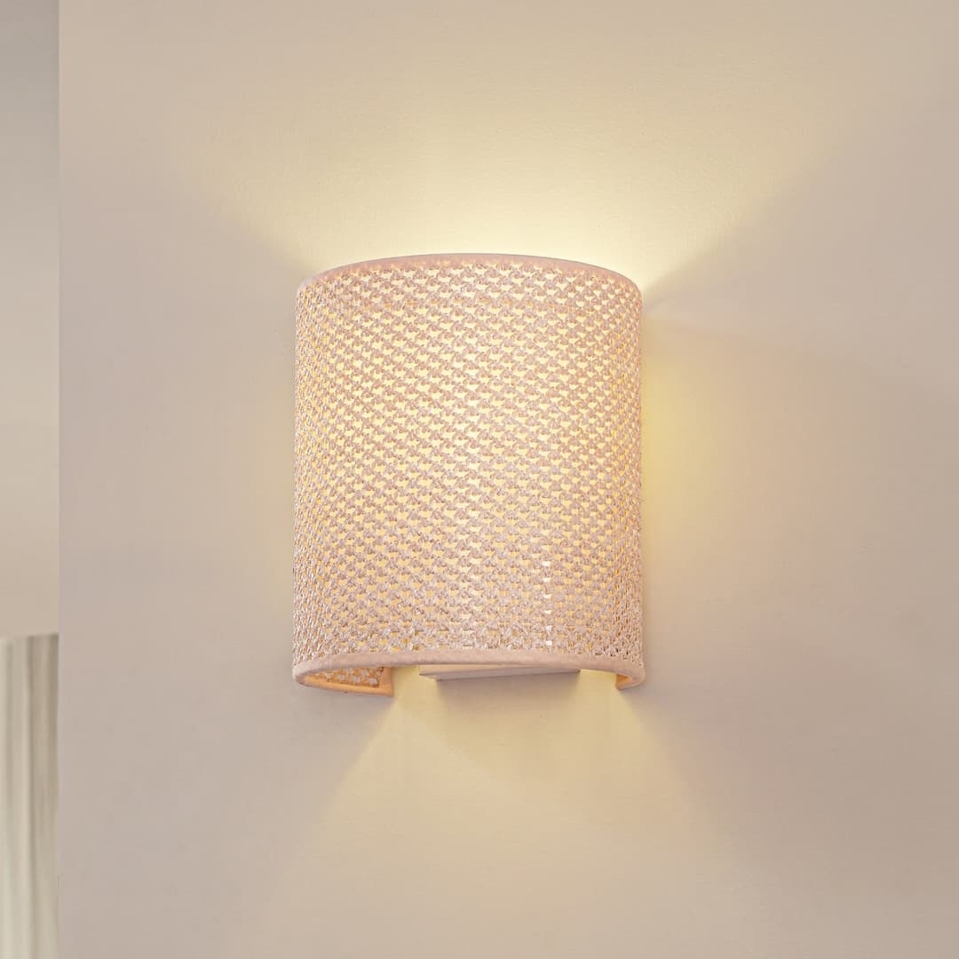 Soula Wandleuchte, 20 cm, beige, Kunststoff, E27 - Lindby - Wohnzimmer - Landhaus / Rustikal - Eckig