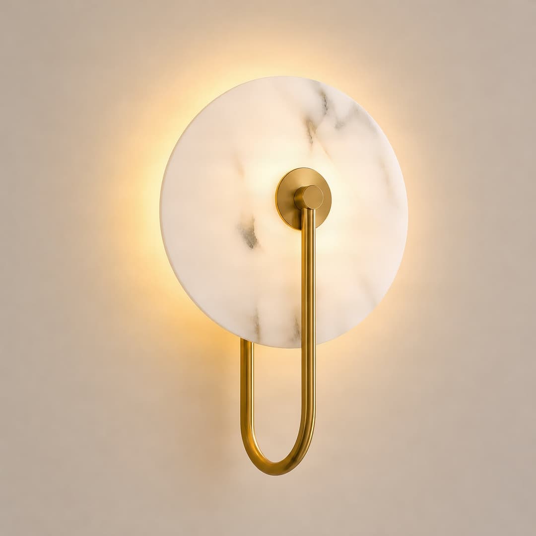 Ruma LED-Wandleuchte, Alabaster, messing, step dim - Lucande - Wohnzimmer - Design - Gips / Ton - Rund