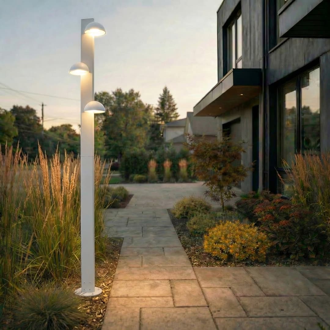 Velira LED-Außenleuchte, dreiflammig, 220 cm, IP44, hellgrau, Metall - Lucande - Modern - Mehrflammig