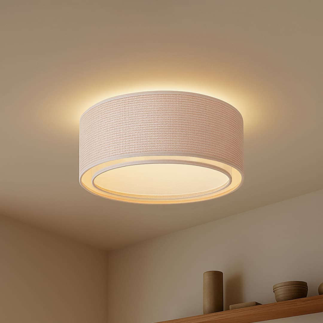 Soula Deckenleuchte, beige, Ø 60cm, Kunststoff, E27 - Lindby - Wohnzimmer - Landhaus / Rustikal - Rund