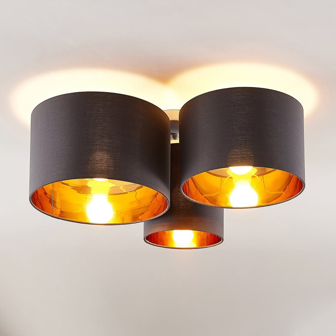 Laurenz Deckenleuchte Grey/Gold - Lindby - Wohnzimmer - Modern - Stoff / Textil - Mehrflammig