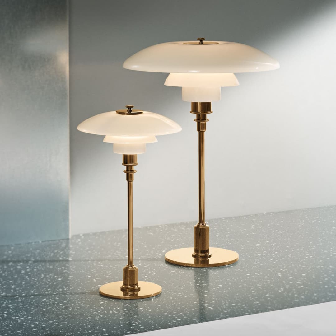 PH 2/1 Tischleuchte Messing - Louis Poulsen - Wohnzimmer - Design - Metall - Mit Schirm