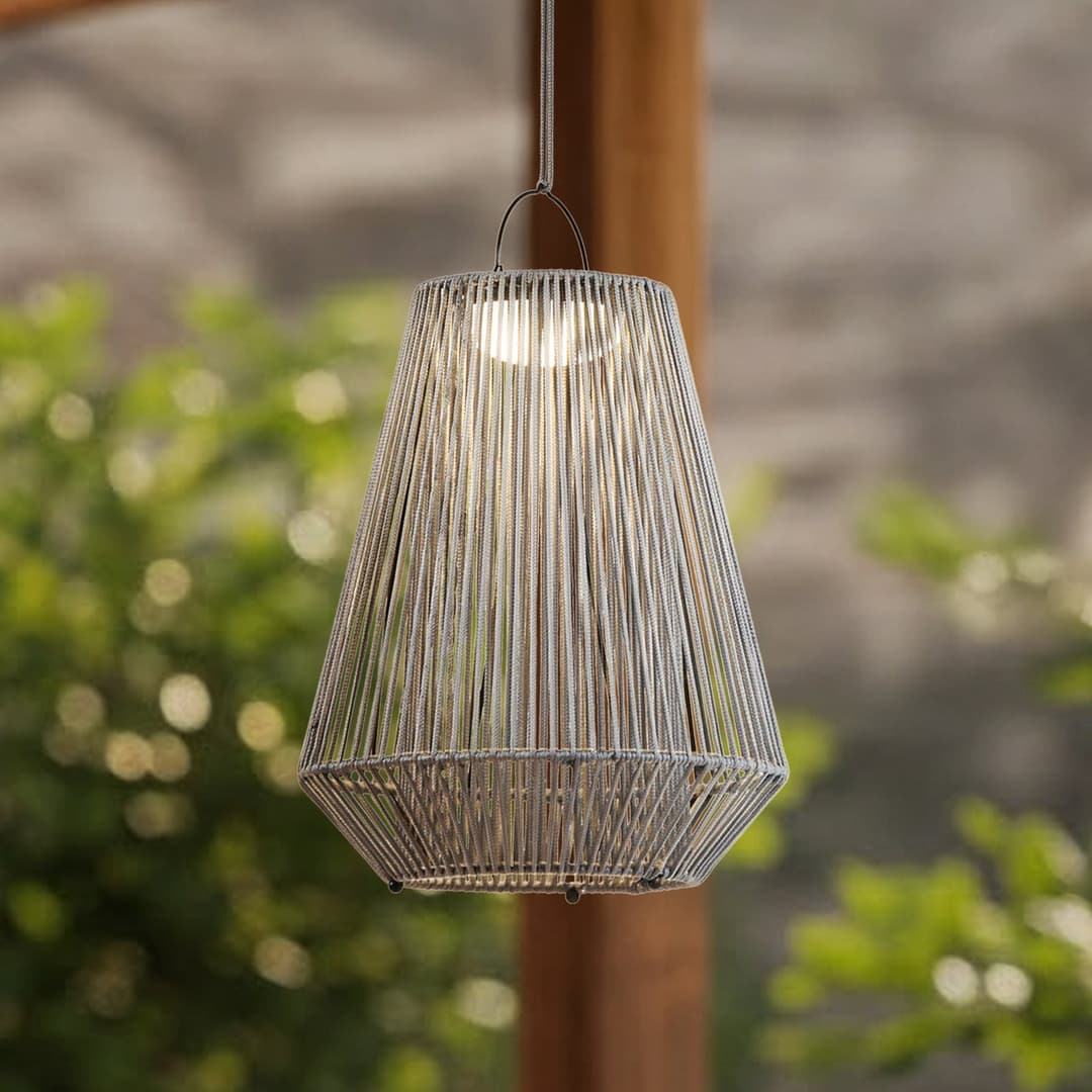 Austas LED-Solarhängelampe, Ø 32 cm, grau, USB, IP54 - Lindby - Balkon - Modern - Kunststoff - Einflammig
