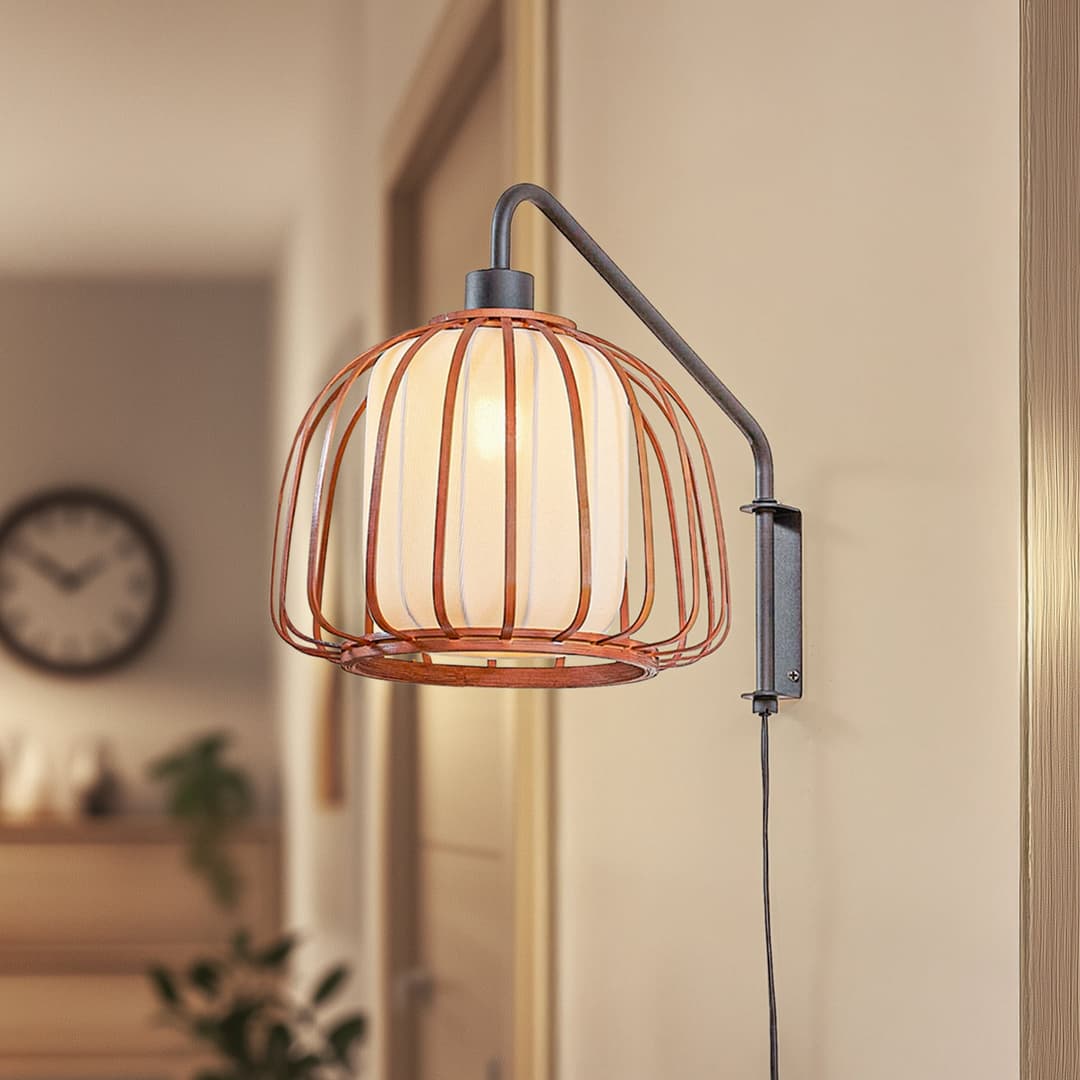 Davella Wandleuchte Ø 26 cm schwarz Bambus Textil - Lindby - Wohnzimmer - Skandinavisch - Einflammig