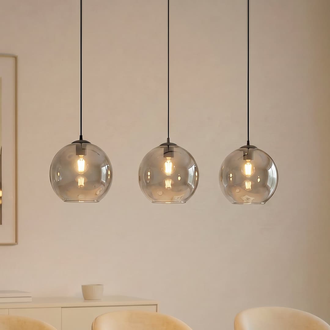 Brillar Hängeleuchte, dreiflammig, 128 cm, rauchgrau, Glas - Lucande - Wohnzimmer - Modern - Mehrflammig