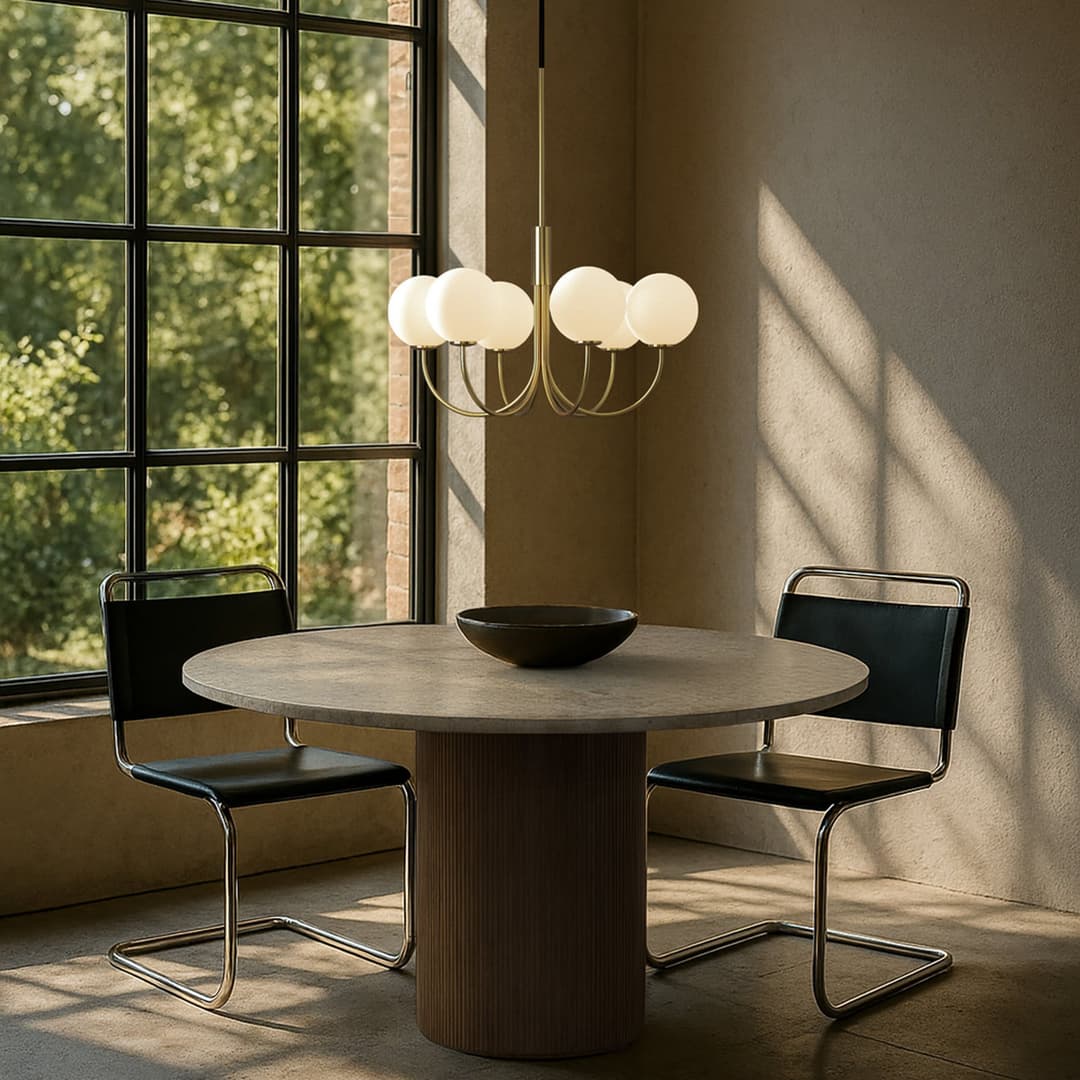 BALLON Kronleuchter, messingfarben, Ø 60 cm 6-flg. - Herstal - Wohnzimmer - Design - Metall - Mehrflammig
