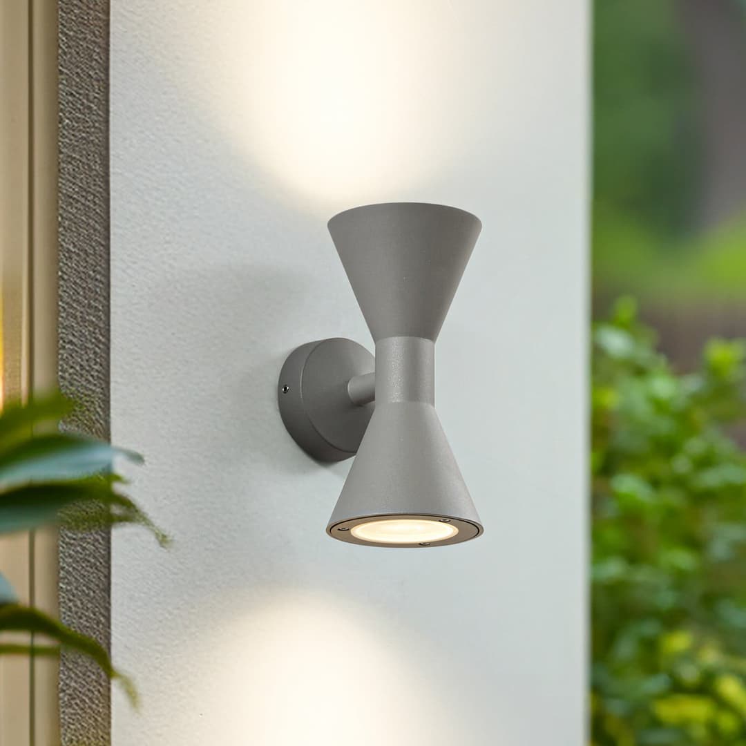 Xalor Außenwandleuchte, GU10, Metall, grau, IP65 - Lucande - Balkon - Modern - Aluminium - Mehrflammig