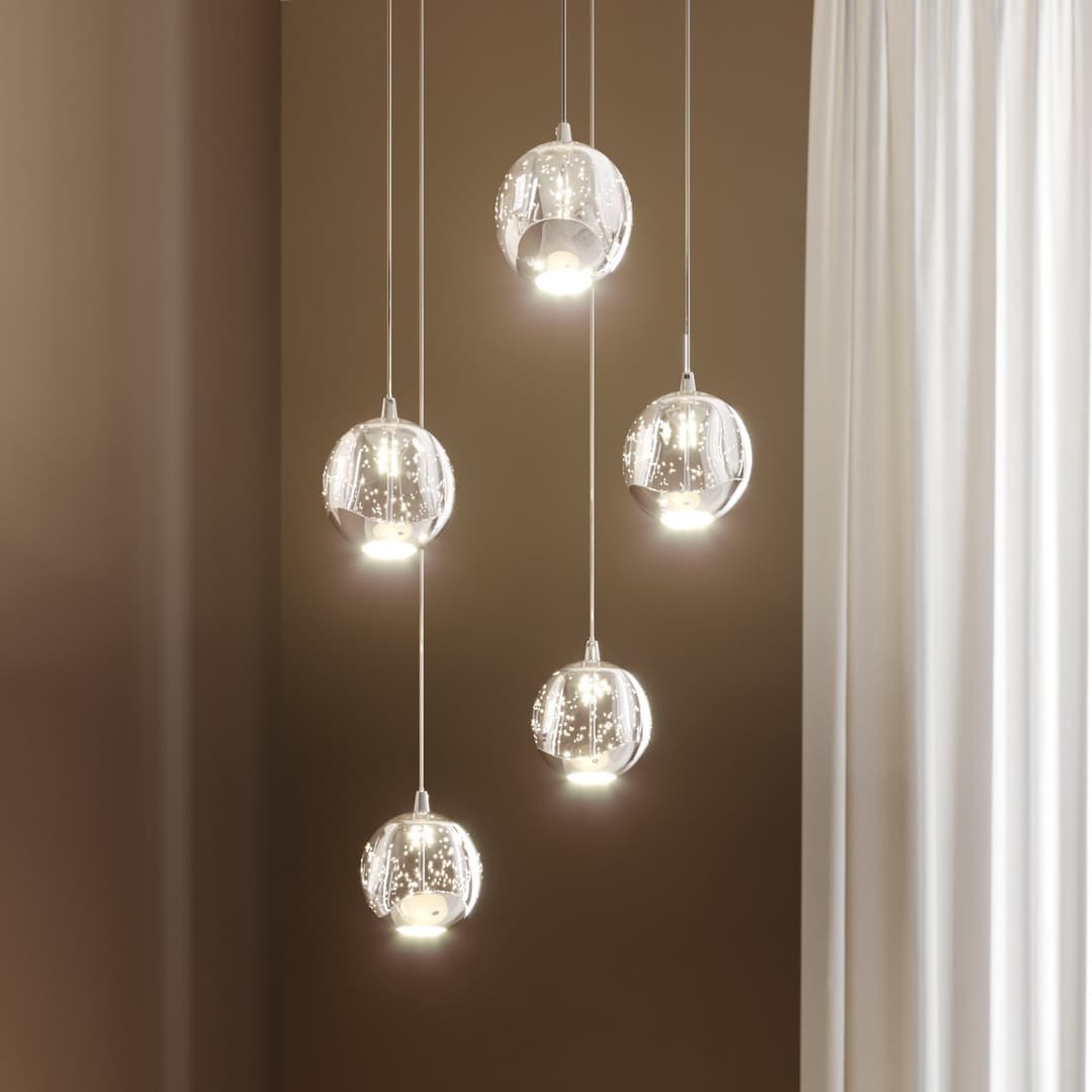 Hayley 5 Pendelleuchte Clear/Chrome - Lucande - Wohnzimmer - Modern - Glas - Mehrflammig