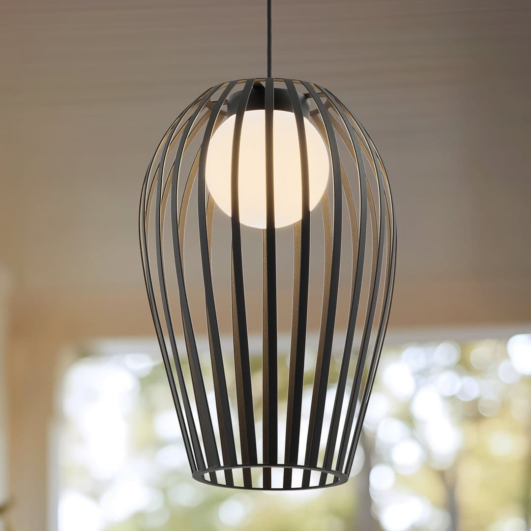 Marrin Außenpendelleuchte, schwarz, Metall, Ø31 cm - Lucande - Wohnzimmer - Modern - Einflammig