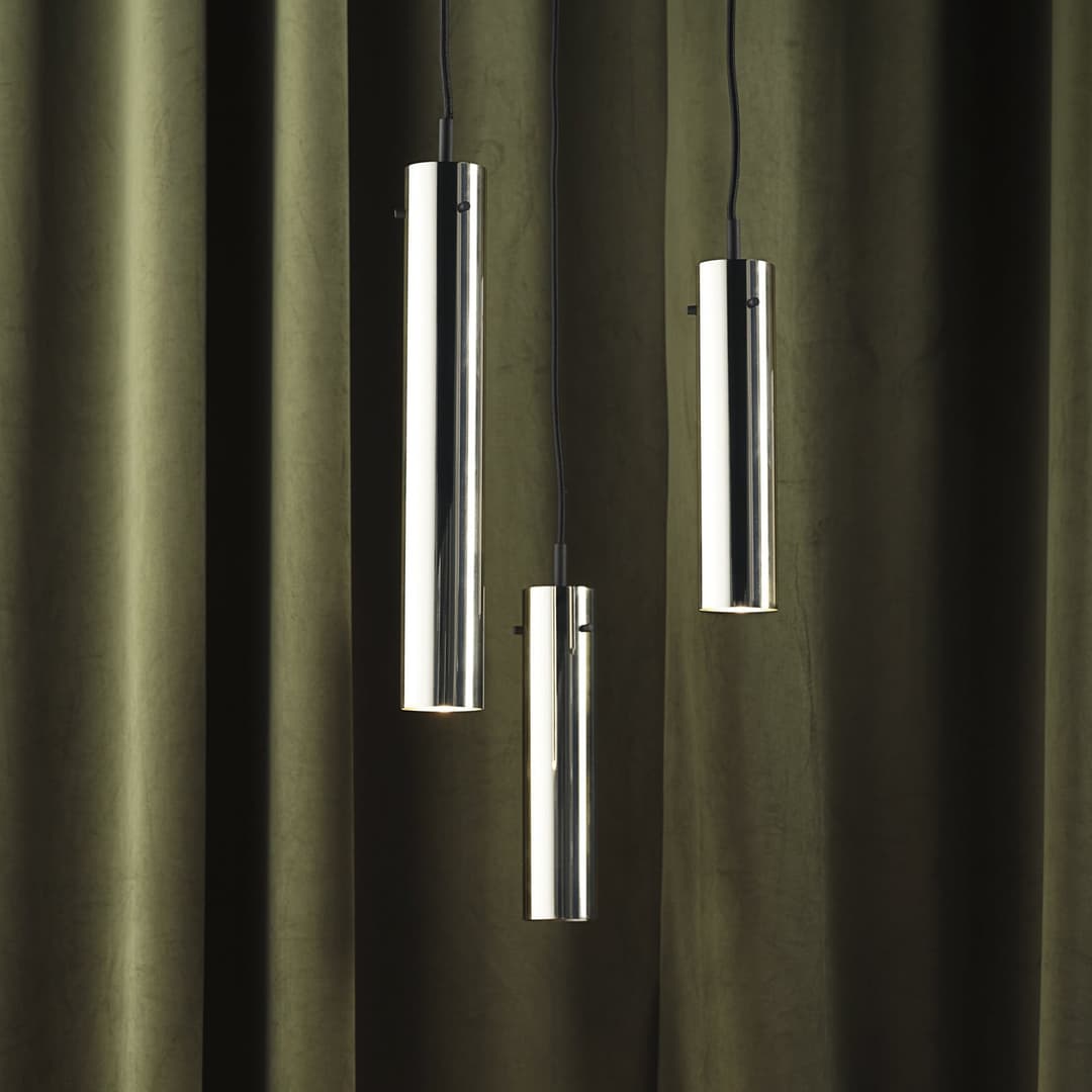 FM2014 Hängelampe, Stahl, glänzend, Höhe 24 cm - Frandsen - Wohnzimmer - Design - Metall - Einflammig