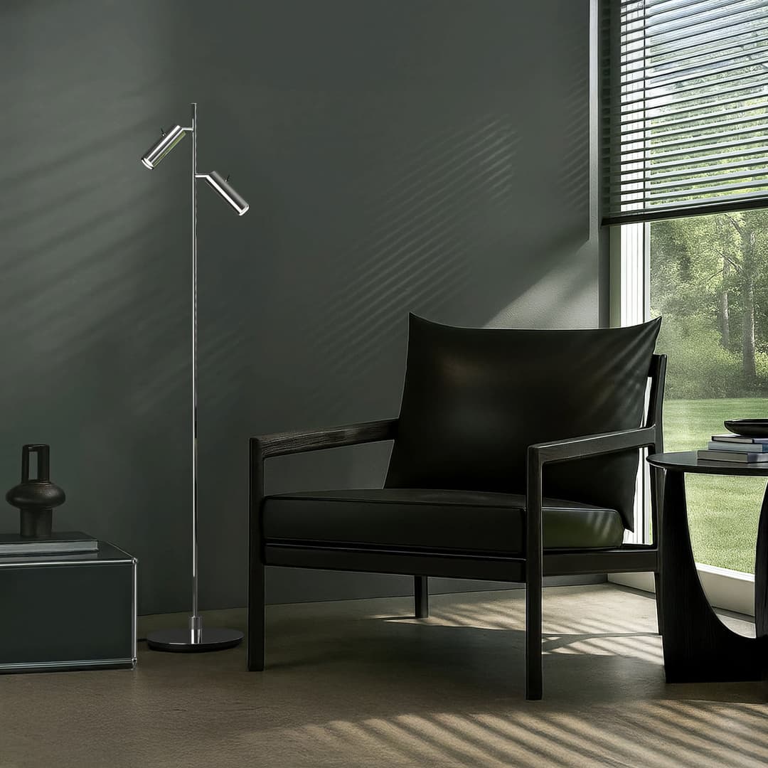 PIPELINE Stehlampe, chromfarben Höhe 133 cm 2-flg. - Herstal - Wohnzimmer - Modern - Metall - Mehrflammig