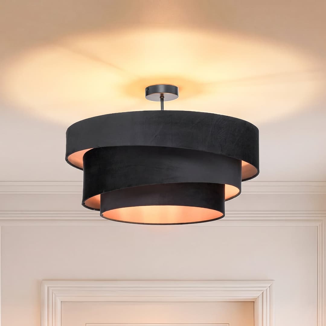 Lindby Deckenlampe Jusari, schwarz, Textil, Ø 56 cm, E27 - Wohnzimmer - Modern - Stoff / Textil - Mit Abstand