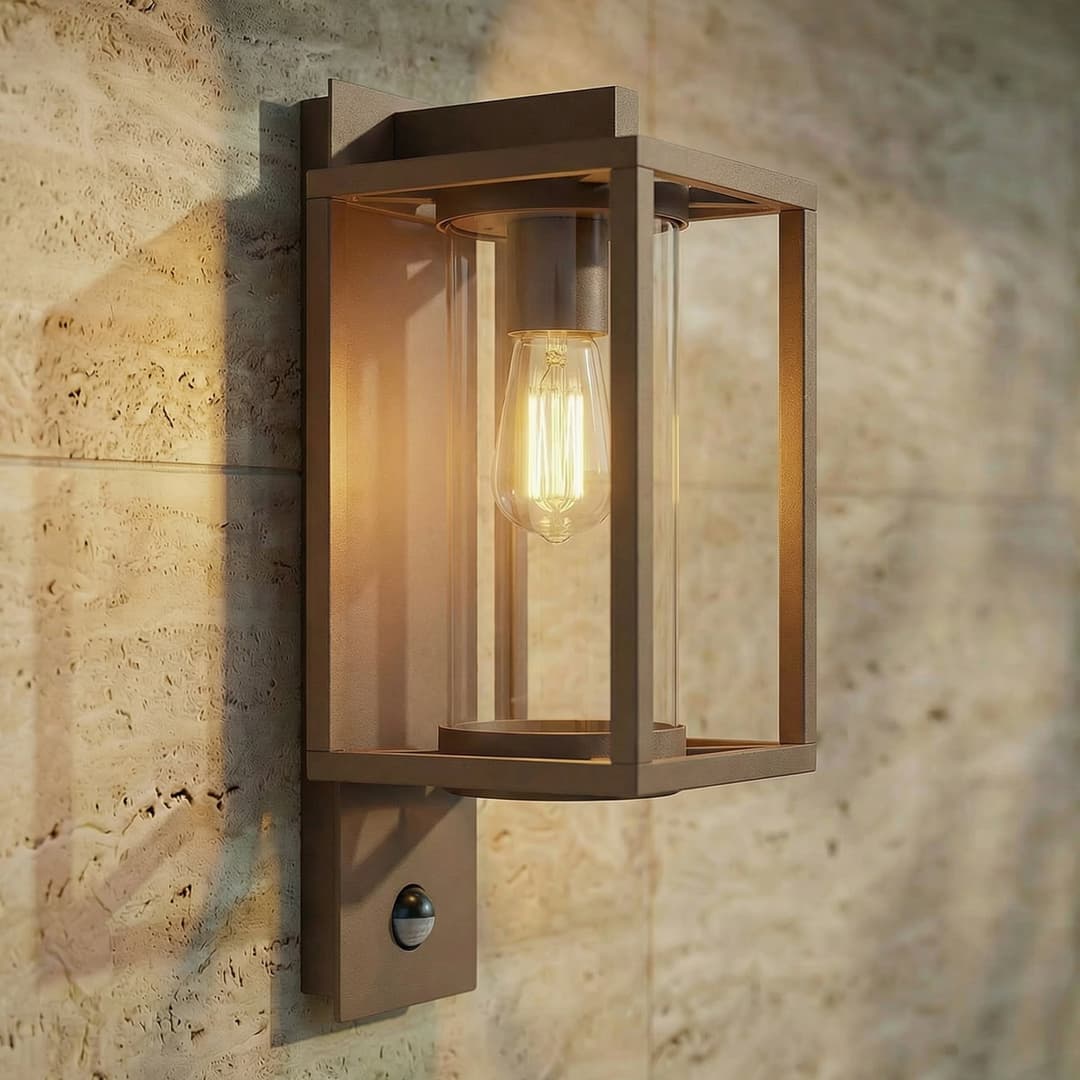 Ferda Außenwandleuchte hängend braun IP44 Sensor - Lucande - Terrasse - Modern - Aluminium - Eckig