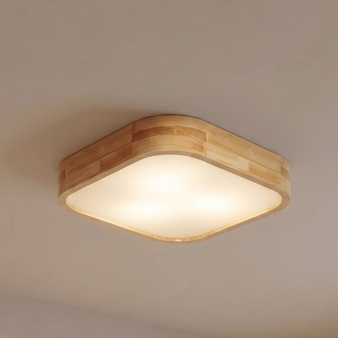 Tanju Deckenleuchte, 40 cm x 40 cm, Holz hell, E27 - Lindby - Wohnzimmer - Eckig