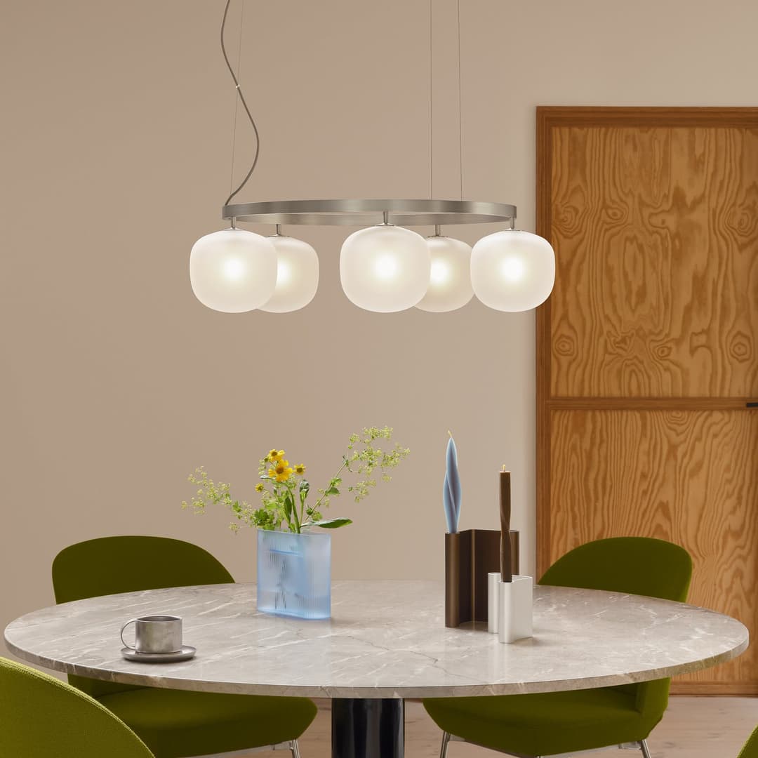 Chandelier Hängeleuchte grau Glas Ø 80 cm G9 - Muuto - Wohnzimmer - Design - Mehrflammig