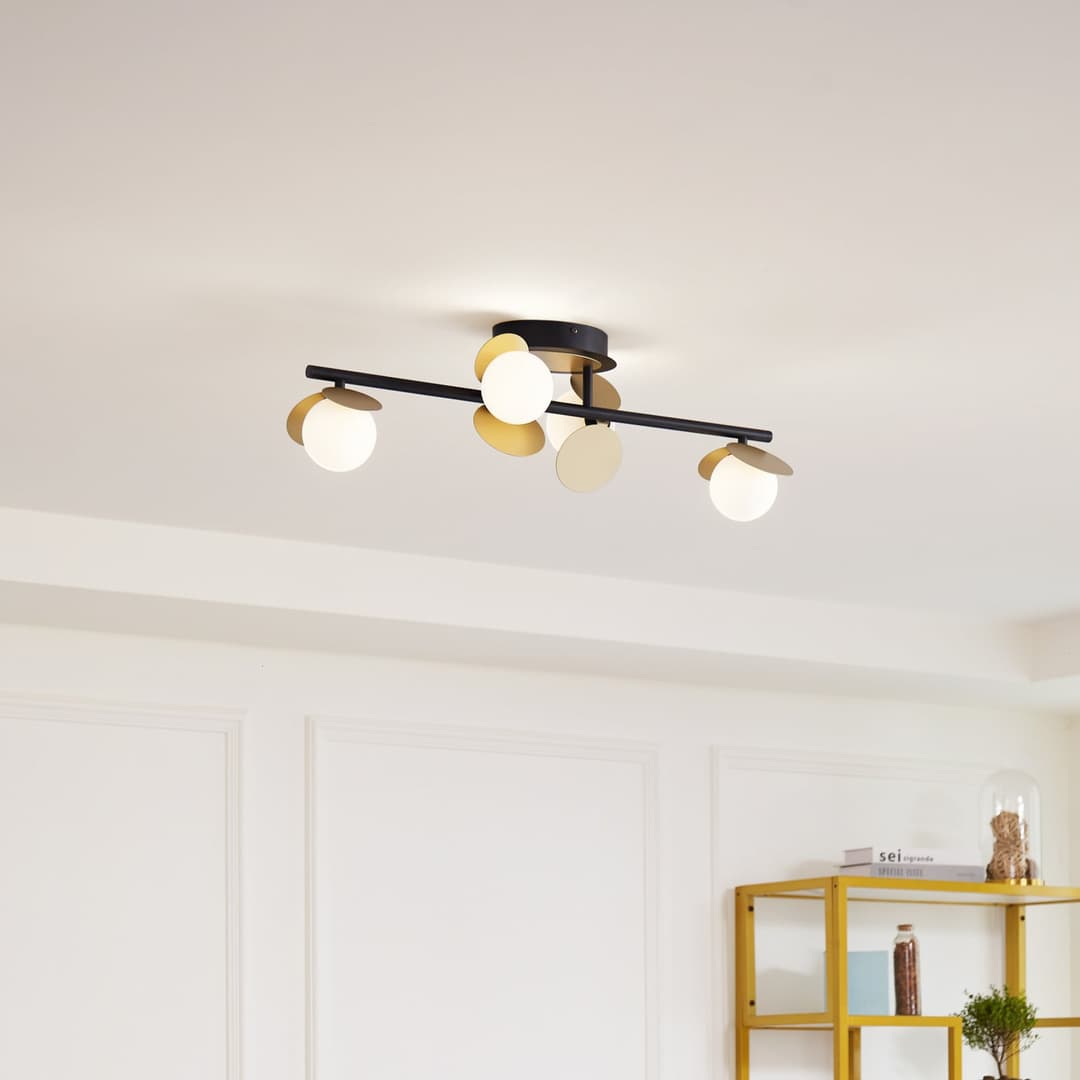 Pallo 4 LED Deckenleuchte Schwarz/Gold - Lucande - Wohnzimmer - Modern - Metall - Mehrflammig