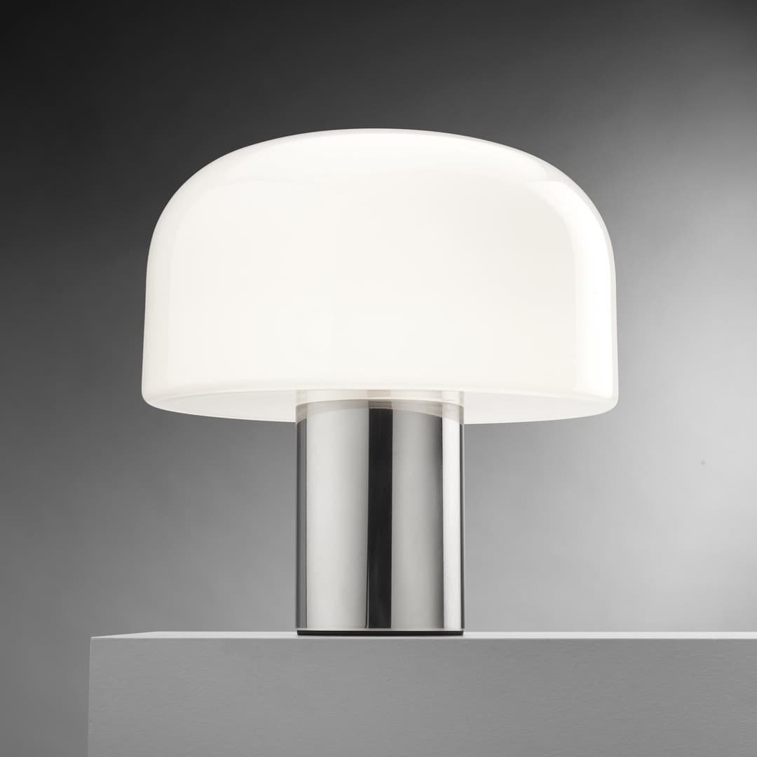 Bellhop Glas T Tischleuchte Bright Aluminium - Flos Bellhop Glass T - Wohnzimmer - Mit Schirm