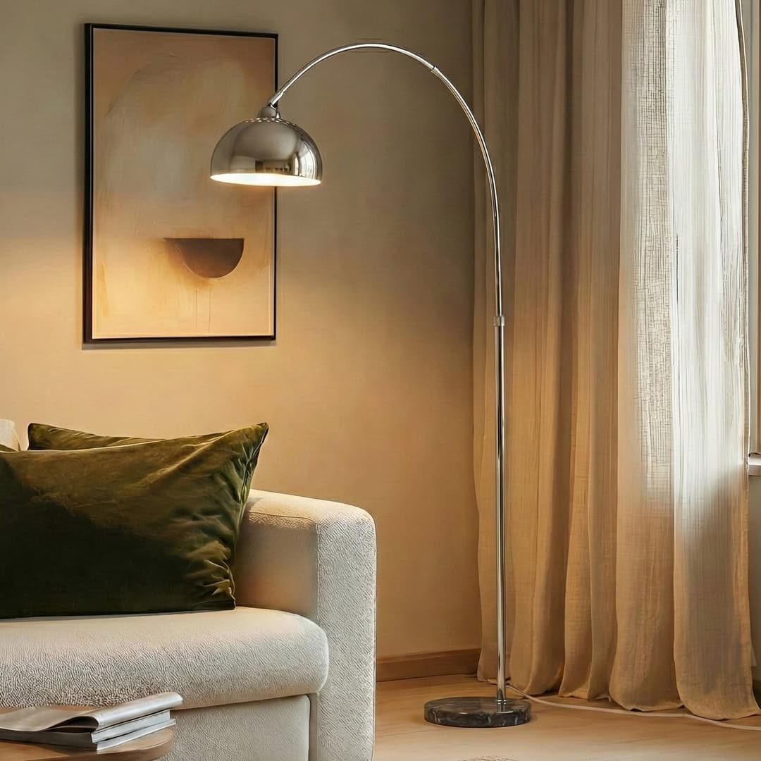 Tonka Stehleuchte, 185 cm, chrom, E27, Metall/Marmor - Lindby - Wohnzimmer - Modern - Einflammig
