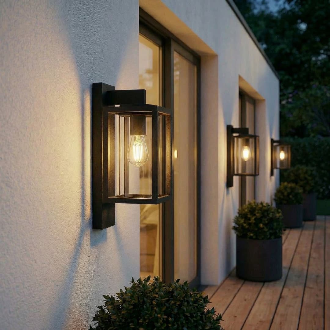 Lucande Außenwandleuchte Ferda, 3er-Set, anthrazit, IP44 - Balkon - Modern - Aluminium - Einflammig