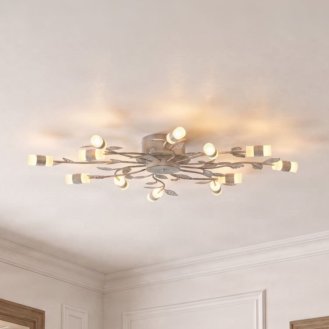 Lindby LED-Deckenleuchte Bolonia, messing/weiß, Ø 80 cm - Wohnzimmer - Landhaus / Rustikal - Metall - Mehrflammig