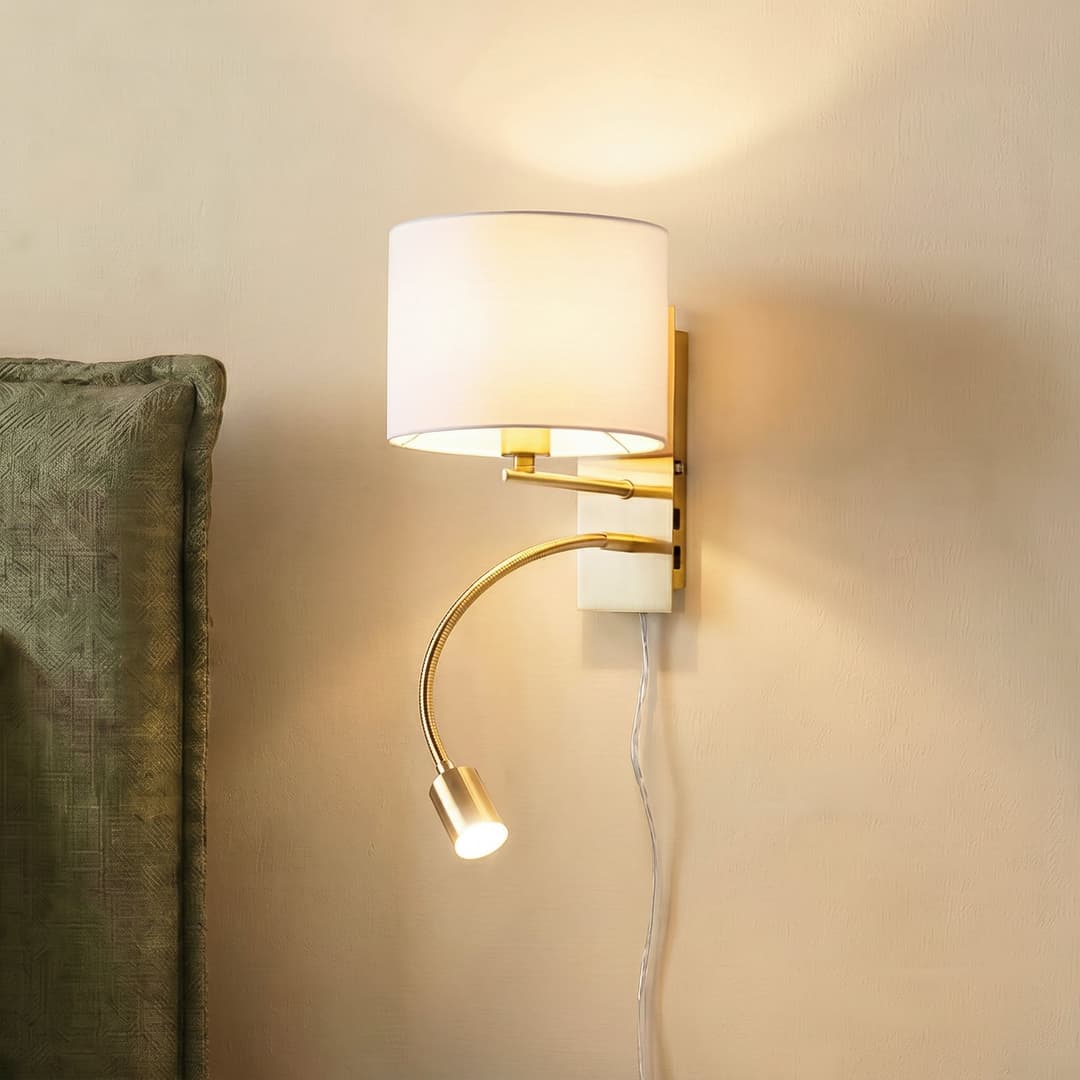 Florens Wandleuchte White/Brass - Lindby - Wohnzimmer - Modern - Stoff / Textil - Mehrflammig