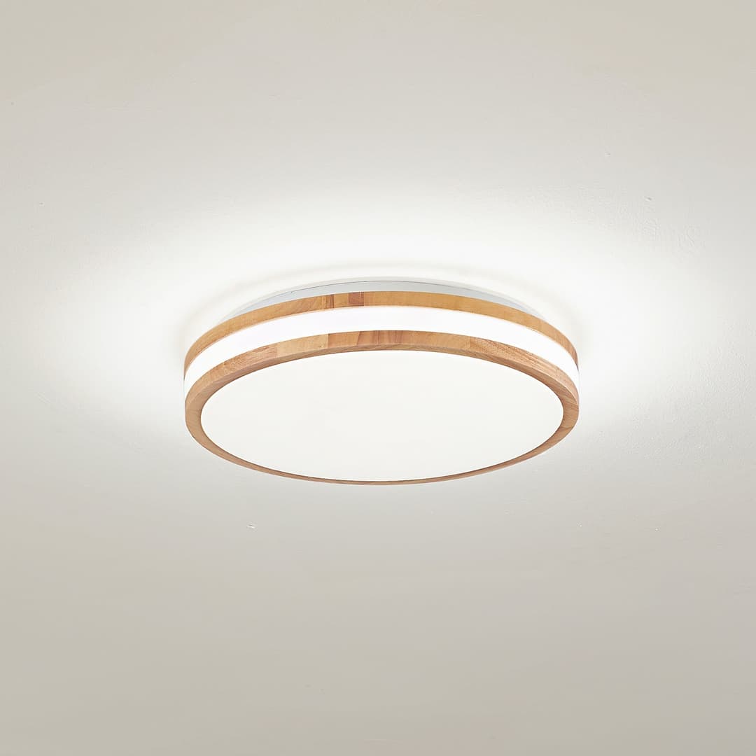 Lindby LED-Deckenlampe Emiva, Ø 39,5 cm, CCT, Holz - Wohnzimmer - Modern - Einflammig