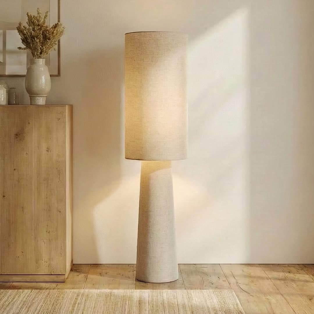Elfie Stehlampe, Höhe 124 cm, beige, Leinen, 2x E27 - Lindby - Wohnzimmer - Skandinavisch - Stoff / Textil - Mehrflammig