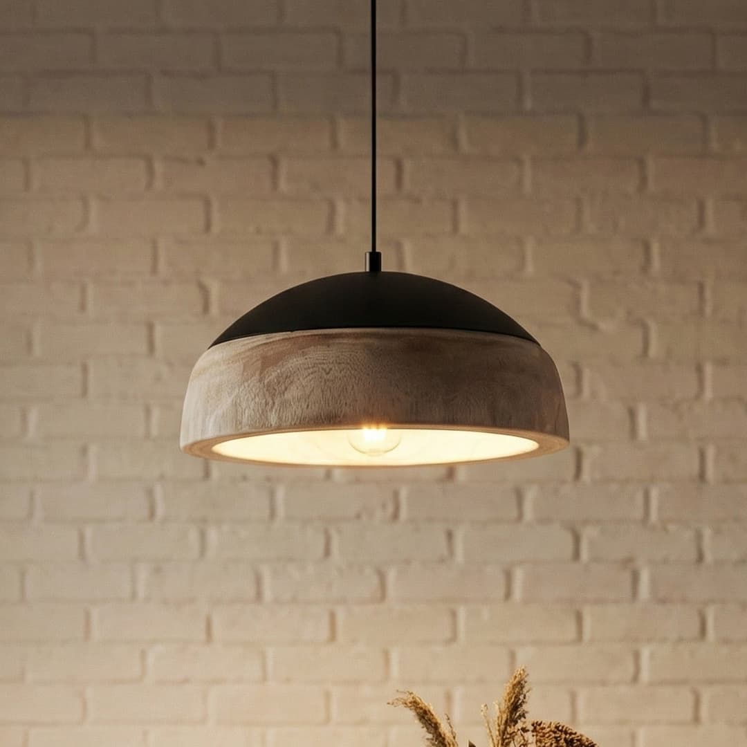 Leivar Hängeleuchte, Holz/schwarz, E27, Ø 35 cm - Lucande - Wohnzimmer - Modern - Einflammig