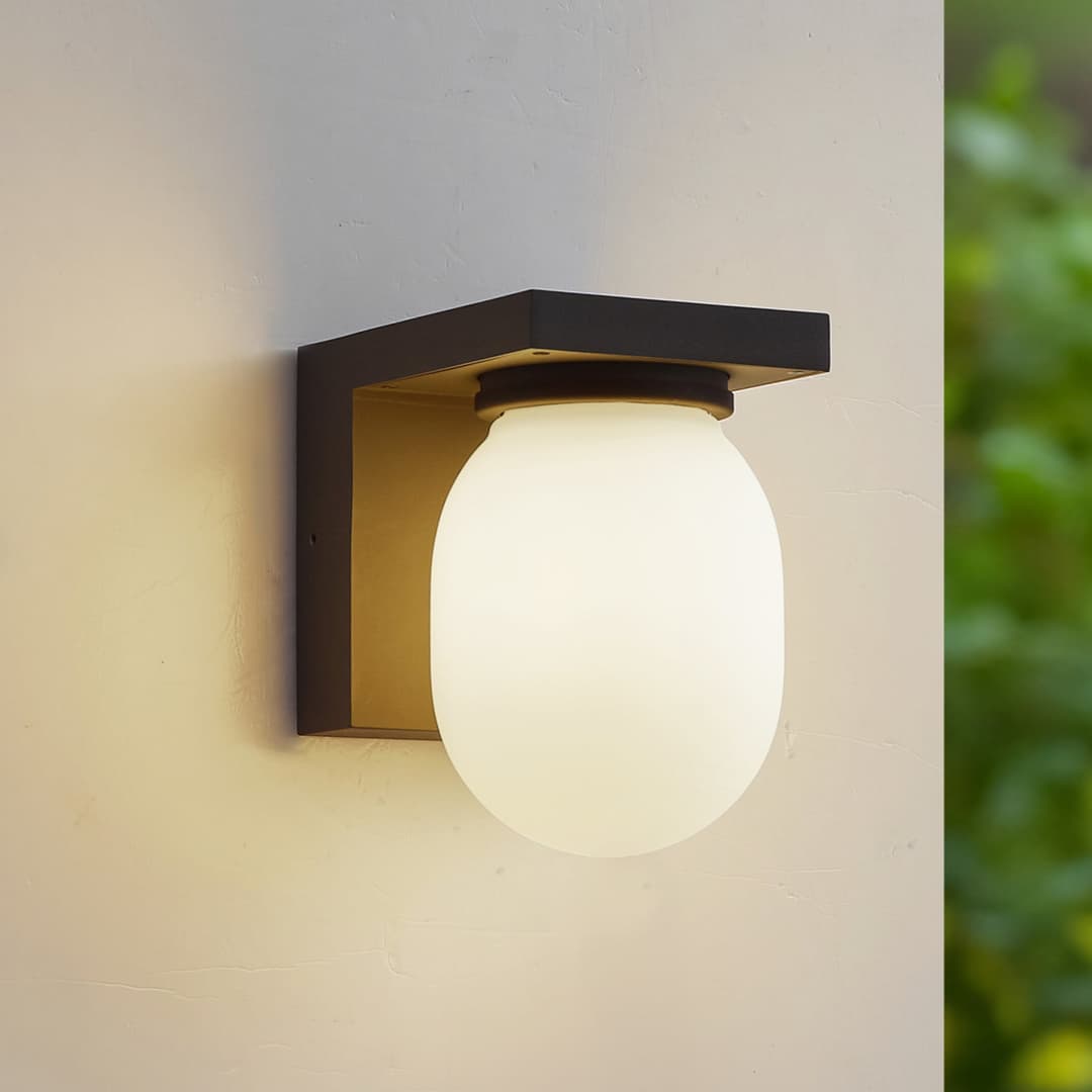 Ovaali Außenwandleuchte, IP65, dunkelgrau, Glas - Lucande - Terrasse - Modern - Aluminium - Einflammig