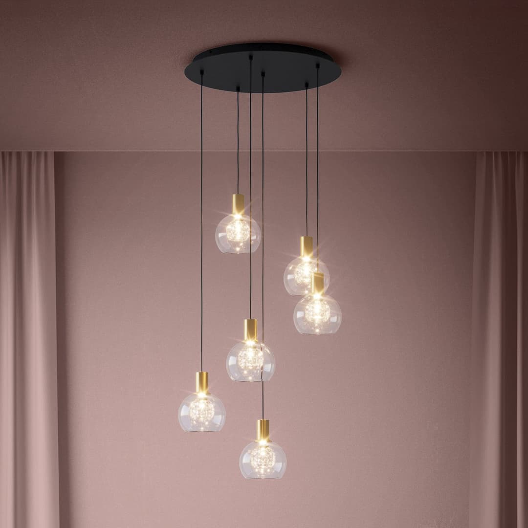 Terque LED-Hängelampe messing Ø 54cm 6-flg. - Stars of Light - Wohnzimmer - Modern - Glas - Mehrflammig